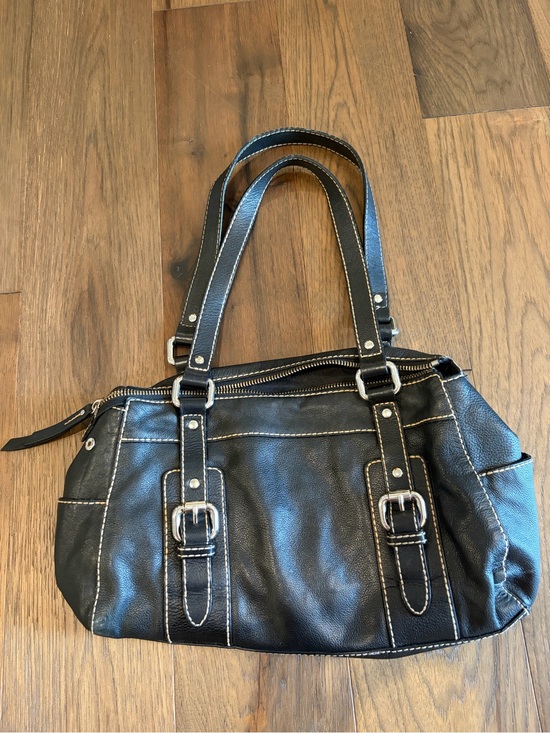 Fossil Handbags - Fossil Black Leather Contrast Stitch Buckle Shoulder Bag Satchel
